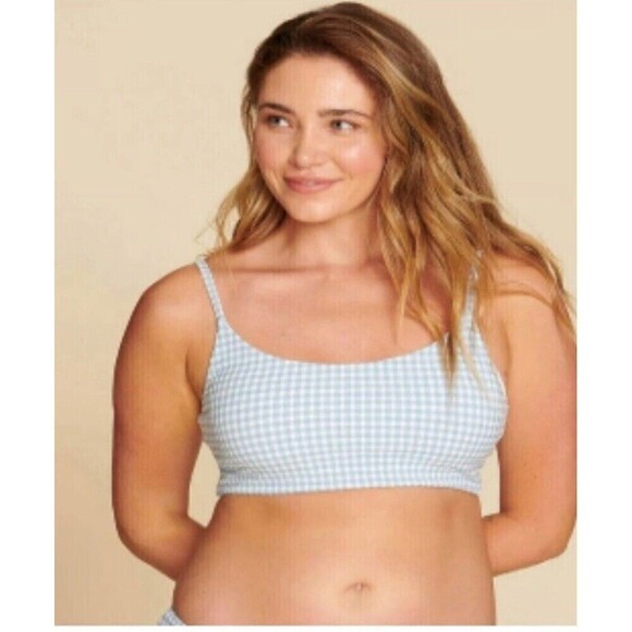 Andie Swim The Maui Top in Gingham Blue Pool Size Small Bikini Top NEW NWT - Picture 4 of 5